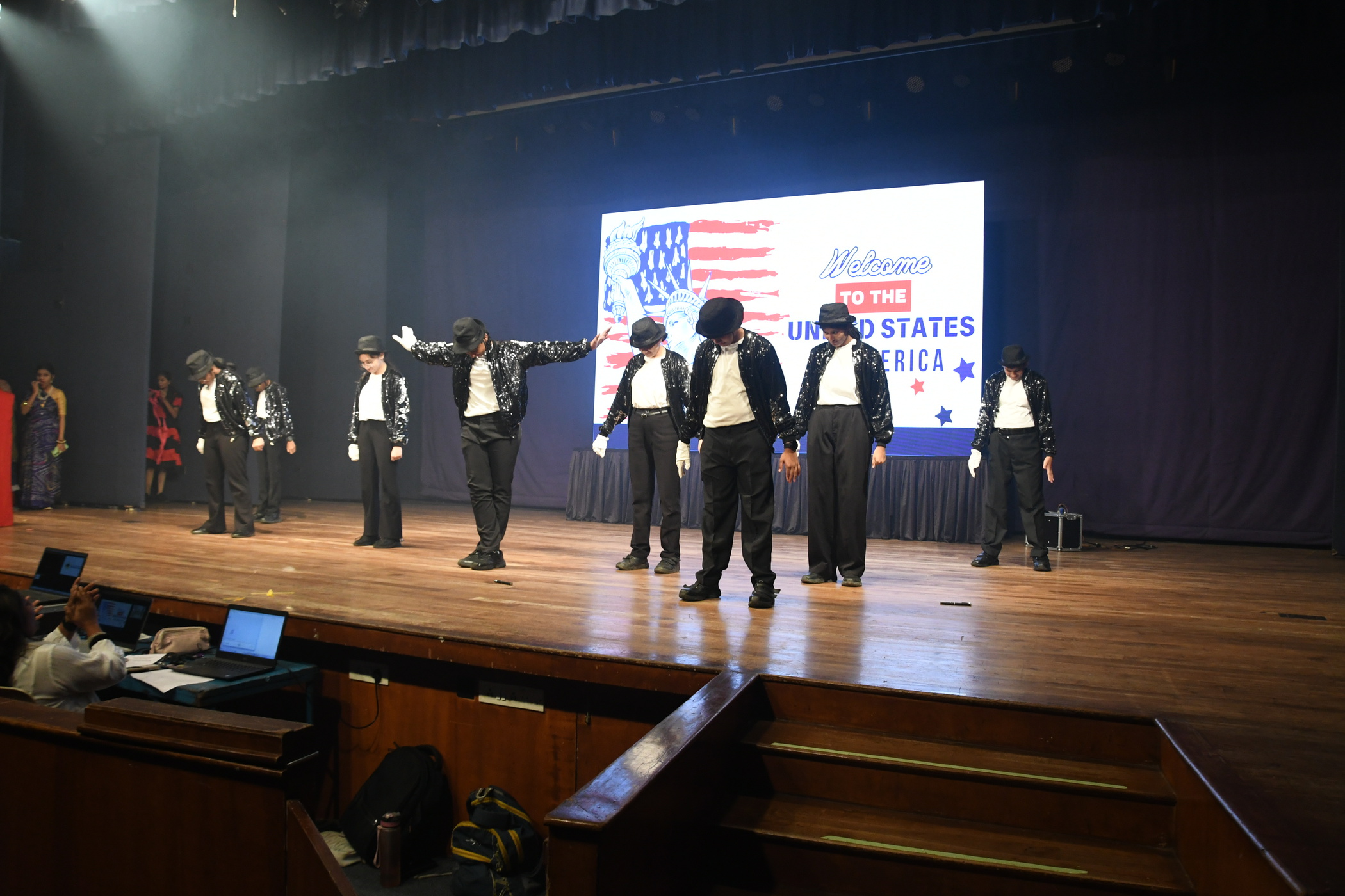 Students performing a stage act